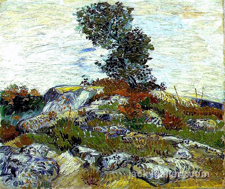 The Rocks with Oak tree, Van Gogh painting